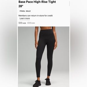 Lululemon Base Pace High-Rise Leggings size 8 28”